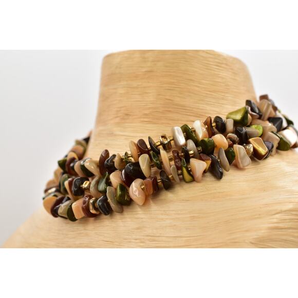 Japan Vintage Beaded Collar Necklace Multi-Strand Stone 1960s Signed BinBH - Picture 10 of 12